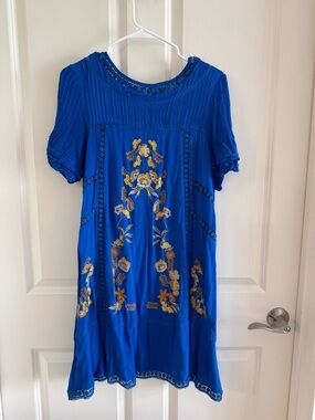 Royal Blue Floral Embroidered Mini Dress
